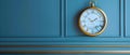 Elegant Timepiece: Gold-Trimmed Quartz Clock on Blue. Concept Elegant Timepiece, Gold-Trimmed,