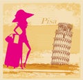 Elegant tourist in Pisa, abstract card