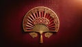 Traditional Asian Fan on Red Textured Background, AI Generated Royalty Free Stock Photo