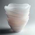 Elegant translucent sculpture with layered design on gray background