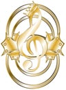 Elegant treble clef in gold isolated