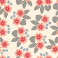 Decorative trendy vector seamless floral ditsy pattern. Modern elegant repeating blooming flowers and leaves texture Royalty Free Stock Photo