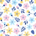 Artistic trendy vector seamless floral ditsy pattern design. Modern stylish repeating blooming flower and foliage background Royalty Free Stock Photo