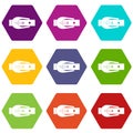 Elegant trousers belt icon set color hexahedron