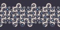 Elegant Truchet seamless vector pattern Border. Dark geometric background with random tiled wavy shapes, circles and semicircles.
