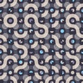 Elegant Truchet seamless vector pattern. Geometric background with random tiled wavy shapes and concentric circles.