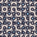 Elegant Truchet seamless vector pattern. Geometric background with random tiled wavy shapes and concentric circles. Royalty Free Stock Photo