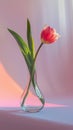 Elegant tulip in a glass vase against a soft colored background