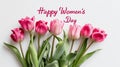 Elegant tulip themed women s day card design with happy women s day message on white background