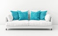 Elegant Turquoise Pillow Accenting White Sofa -Generative ai Royalty Free Stock Photo