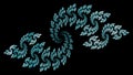 Elegant turquoise wavy repeating pattern on a black background. Graphic design element. 3D illustration.