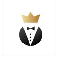 Elegant tuxedo and bow tie with golden crown