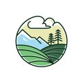 Elegant Valley Mountain Nature Line Logo Template Royalty Free Stock Photo