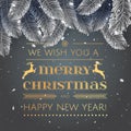 Elegant vector christmas illustation background with fir-tree branches. Merry christmass poster. Happy New Year banner