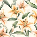 Elegant  illustration of a seamless floral pattern featuring delicate lilies, perfect for spring and summer decorations. Royalty Free Stock Photo