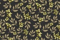 Elegant vector pattern in small flowers, leaves on a dark green background. Liberty style. Floral seamless background Royalty Free Stock Photo