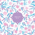 Elegant vector pink blue flowers leaves tropical frame seamless pattern background.