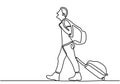 Elegant vector of a traveler with a suitcase and backpack in a continuous line drawing Royalty Free Stock Photo