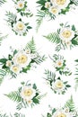 Elegant, vector, watercolor floral seamless pattern, wallpaper, background decorative texture. Light yellow white roses, camellia Royalty Free Stock Photo