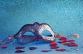 elegant venetian mask on blue glitter background Royalty Free Stock Photo