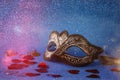 elegant venetian mask on blue glitter background Royalty Free Stock Photo