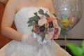 Bridal image, a wonderfully elegant and very nice event reception with a bride holding a bouquet bouquet Royalty Free Stock Photo