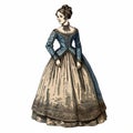 Elegant Victorian Dress Design: Antique Gown In Beige And Azure