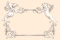 Elegant vintage border frame with cupids for weddings and Valentine`s day. Engraving with Baroque ornament