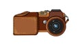 Elegant vintage camera with a brown leather case, timeless accessory, vector design Generative AI Royalty Free Stock Photo