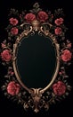 Elegant Vintage Floral Frame with Lush Red Roses and Golden Accents Royalty Free Stock Photo