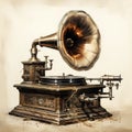 Vintage Gramophone Illustration - Add Elegance to Your Home Decor Royalty Free Stock Photo