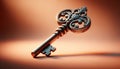 Vintage Key with Ornate Design on Warm Backdrop, AI Generated