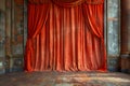 Elegant Vintage Red Stage Curtains in Classic Theater Interior with Ornate Walls and Wooden Floor Royalty Free Stock Photo