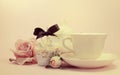 Elegant vintage retro shabby chic style afternoon or morning tea setting with retro filter
