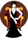 Elegant vintage 20s` woman in black dress sitting on the armchair Royalty Free Stock Photo