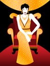 Elegant vintage 20s` woman in shiny dress sitting on the armchair Royalty Free Stock Photo