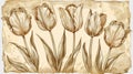 Elegant Vintage Sketch of Timeless Tulips on Aged Paper