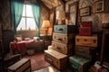 elegant vintage suitcases stacked in a cozy attic