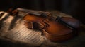 The elegant violin resting on a sheet of classical music notes. AI generated image Royalty Free Stock Photo