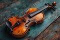 Elegant violin resting on a vintage wooden table, evoking classical music vibes Royalty Free Stock Photo