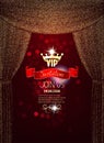 Elegant VIP invitation card with gold sparkling absrtacr curtains