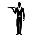 Elegant waiter with a empty tray silhouette