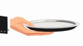 Elegant Waiter Hand Holding Silver Serving Tray Royalty Free Stock Photo