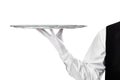 Elegant waiter holding empty silver tray Royalty Free Stock Photo