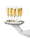 Elegant waiter serving champagne on tray Royalty Free Stock Photo