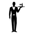 Elegant waiter with a tray of drinks silhouette