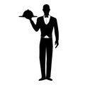 Elegant waiter with a tray of food silhouette