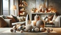 Cozy Autumn Home Decor with Candles and Textured Ornaments, AI Generated