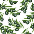 Elegant watercolor background. Seamless trendy pattern with olive branches. Royalty Free Stock Photo