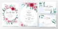 Elegant watercolor botanic wedding invitation card template set with flowers decoration. Floral illustration background of peach